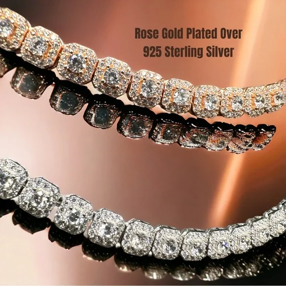 16” Iced Out Cubic Zirconia Ice Cube Tennis Chain Solid 925 Sterling Silver NWT